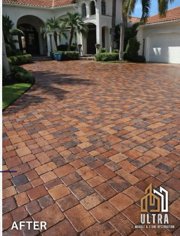 Paver driveway before restoration