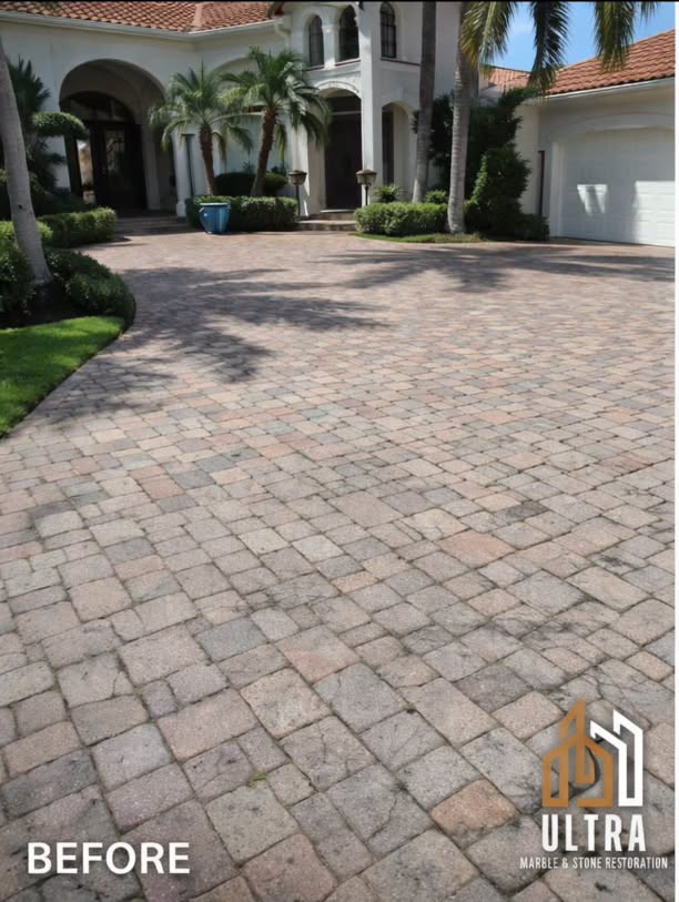 Paver driveway after restoration
